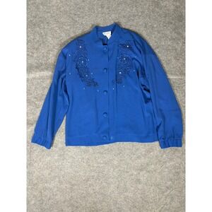 Regal Petite Blue Embellished Button Up Shirt Blouse Top Women Size Petite‎